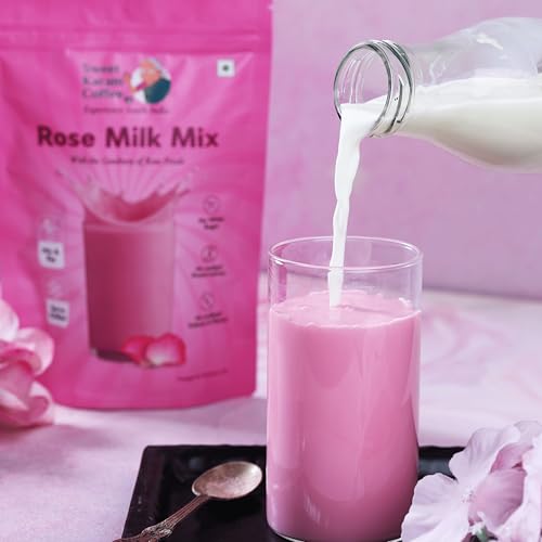 Image of Sweet Karam Coffee Instant Rose Milk Powder - 250g | No White Sugar, Articifial Colors or Preservatives | Made with Cane Jaggery & Real Rose Petals | Traditional Indian Thandai Drink Mix