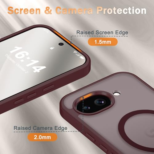 Image of for Google Pixel 10a Case, Matte Magnetic Phone Cover [with 1 Screen Protector] [Support for MagSafe] [Shockproof Military Grade Protection] Translucent Frosted Back, Wine Red
