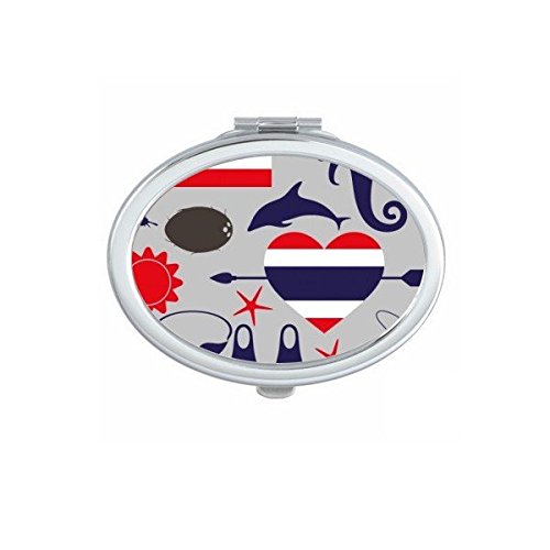 Miroir de poche compact ovale avec illustration de l'éléphant de Thaïlande