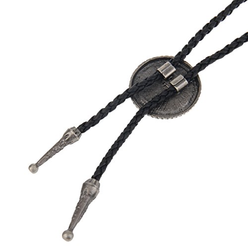 Image of GelConnie Bolo Tie for Men Women Western Cowboy Turquoise Leather Necktie | Natural Stone Bolo Tie Necklace for Women Rodeo Cowboy Leather Necktie Native American Western Cowgirl Ties Adjustable Cord