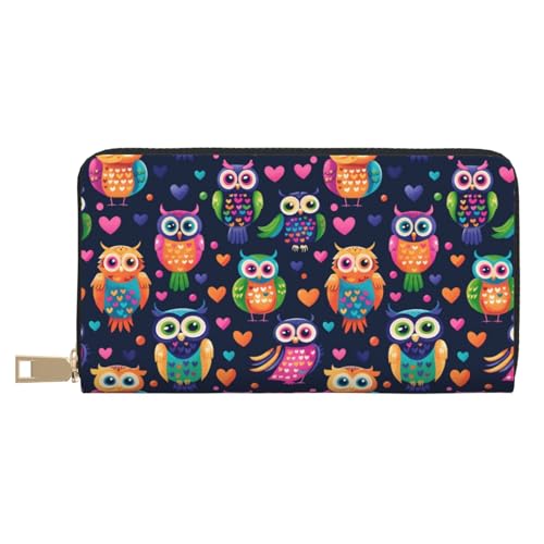 Cartoon Cute Owl Print Wallet Women Men, Long PU Leather Wallets for Women, Cute Womens Travel Wallet Purse Pouch with Zipper Pocket