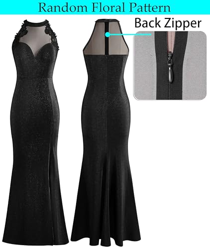 Image of VFSHOW Womens Formal Sexy Halter High Slit Prom Wedding Guest Maxi Dress 2023 Illusion Sweetheart Neckline Evening Long Gown