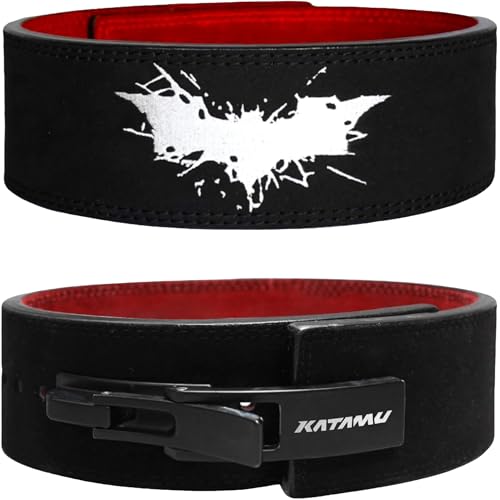 Katamu Premium Leather Lever Weightlifting Belt – Secure Steel Lever, Powerlifting Support for Deadlifts, Squats & Heavy Lifts - Be A Hero (Vengeance, XX-Large)