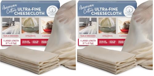 Image of American Cotton Ultra-Fine Cheesecloth for Straining - 6 x 6.5 ft Length - Reusable Filter Cooking Cloth - Table Dressing (Pack of 2)