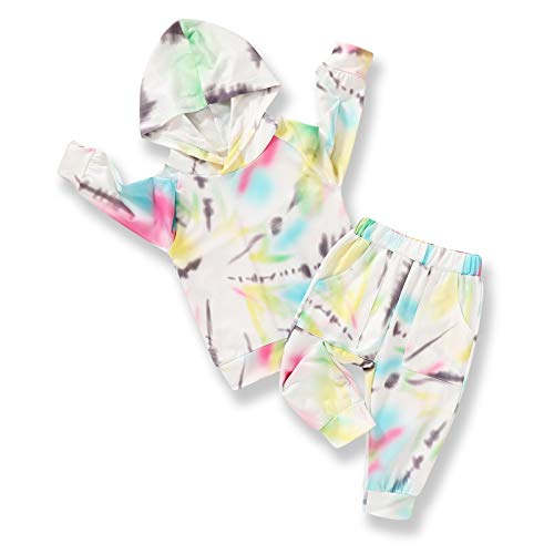 Toddler Baby Girl Boy Fall Winter Clothes Tie Dye Hoodie Long Sleeve Sweatshirt Top Pants 2PCS Velvet Tracksuit Outfit Set (Tie Dye#4, 12-18 Months)