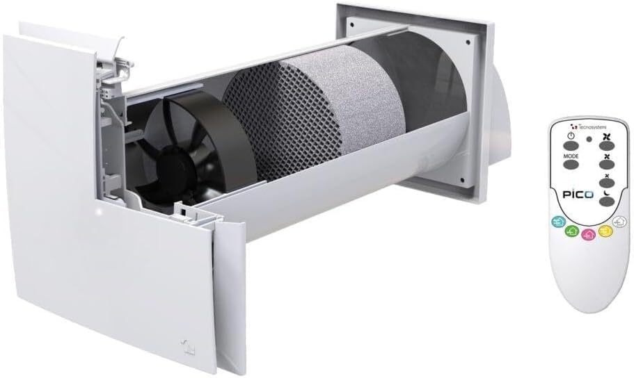 PICO PRO 45 ACD100057 - VMC puntuale con controllo tramite telecomando e APP, diametro foro Ø128 mm, recupero di calore fino al 90%, doppio flusso alternato