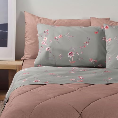 Bassetti Completo Letto Matrimoniale 2 Due PIAZZE Dream 100% Cotone Sopra + Sotto + 2 FEDERE (Powder Grigio)