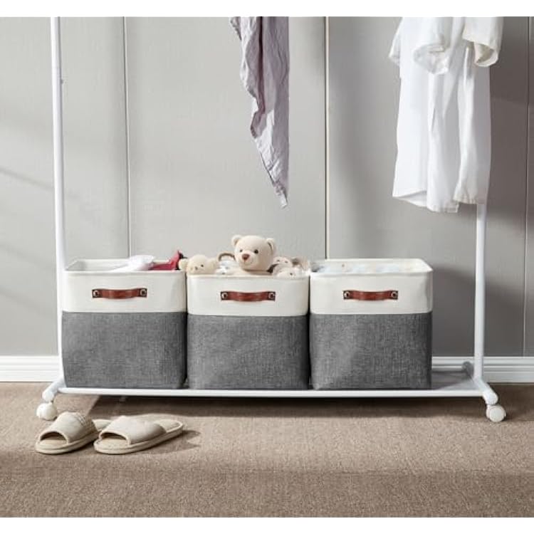 DECOMOMO 13 Inch Cube Storage Bins, Fabric Storage Cube, Basket for Kallax Shelves (Grey & White, 4 Pack)