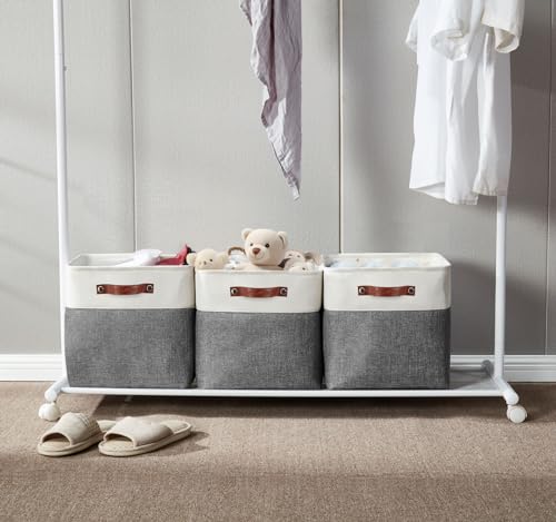 Image of DECOMOMO Foldable Storage Bin Collapsible Sturdy Cationic Fabric Storage Basket Cube W /Handles for Organizing Shelf Nursery Home Closet (Grey and White, Cube - 13 x 13 x 13-4 Pack)
