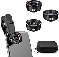 Auricase 3-in-1 Handy Kamera objektiv, Handy objektiv Set, 210° Fischaugenobjektiv, 120° Weitwinkel, 25X Makroobjektiv, Handy objektiv für die meisten Smartphones