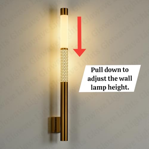 Image of Glowave Modern Golden 700mm Metal LED Long Tube Wall Light with Adjustable Height- Tricolour | Warm White, White, Natural White | (203 /GD)