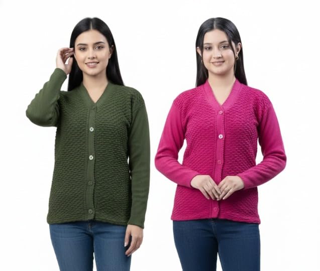 woolvella Women?s Solid Cardigan Sweater Combo | Trendy Lightweight Long Sleeve Casual Knitwear for Girls & Women | Soft Winter Layered | Stylish V-Neck Sweater Top-picture-31
