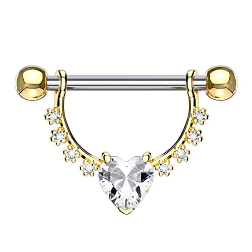 beyoutifulthings mamelons-Piercing Grand de c ur Intime Piercing Poitrine de Piercing Or Argent Acier Inoxydable Or Rose Rose Transparent Tige 1,6 mm 12 mm - Gold/Clear Cover
