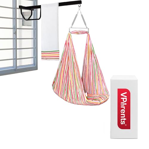 VParents Neonate Baby Swing Cradle with Mosquito Net Spring and Metal Window Cradle Hanging Rod(Red)