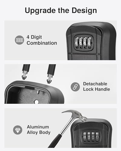Image of Puroma Key Lock Box, Portable Combination Lockbox Wall-Mounted Storage for House Keys, Resettable Code Safe Security Lock Box for Home, Office, Apartment Spare Key Storage (4 Pack, Pure Black)