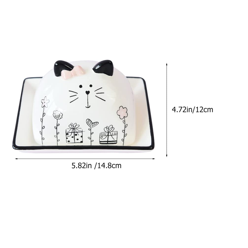 GLSTOY Ceramic Butter Dish With Lid And Cover Cat-Shaped