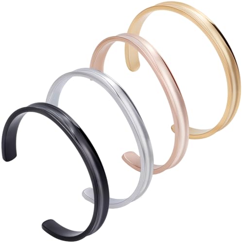 SUNNYCLUE 1 Box 4 Stück 4 Farben 7mm Edelstahl Armreif Haargummi Metallarmband Großpackung Bunte Rilleneinlage Offene Legierungsbasis Armreifrohlinge Für Schmuckherstellung Frauen DIY Handwerk Edelst