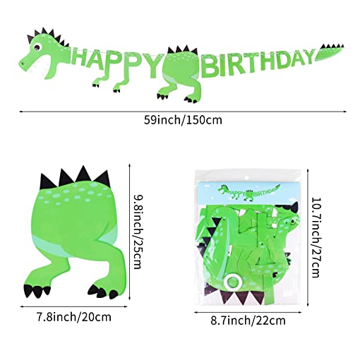 Image of 3D Dinosaur Birthday Banner, Dinosaur Happy Birthday Banner, Dinosaur Decorations for Birthday Party Swallowtail Flag Birthday Banner Boy Girls Kids Dinosaur Party Supplies (Green)
