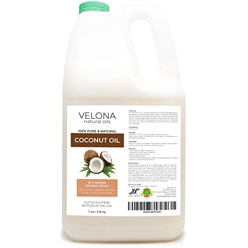 Coconut Oil 92 Degree by Velona - 7 lb | 100% Pure and Natural Carrier Oil | in jar | Refined, Cold pressed | Skin, Face, Body, Hair Care | Use Today - Enjoy Results
