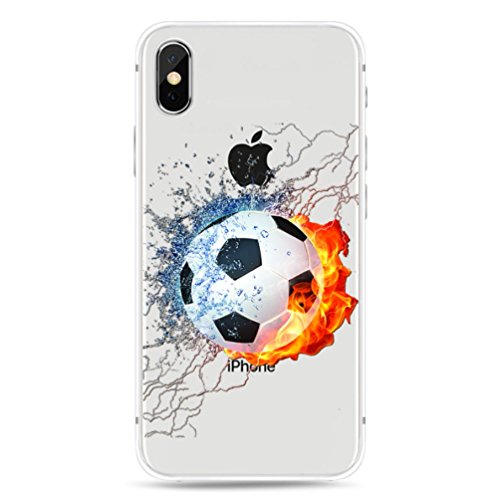 Freessom Coque iPhone 6/6s Football Foot Silicone Transparent Motif avec la Pomme Jolie Originale Dessin Noir Souple Anti Choc Drole Fantaisie Ultra Fine Leger Cadeau Pas Cher