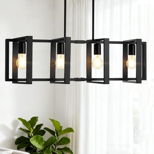 Dining Room 4-Light Kitchen Island Chandelier, Black Metal