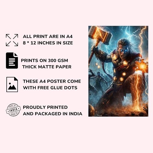 Image of Posters Inc Posters Set of 12 | A4 Size 300 GSM Paper Wall Posters with Glue Dots | Wall Decor for Bedroom, Living Room, Home Decoration Items, Gifts for Men, Boys & Friends