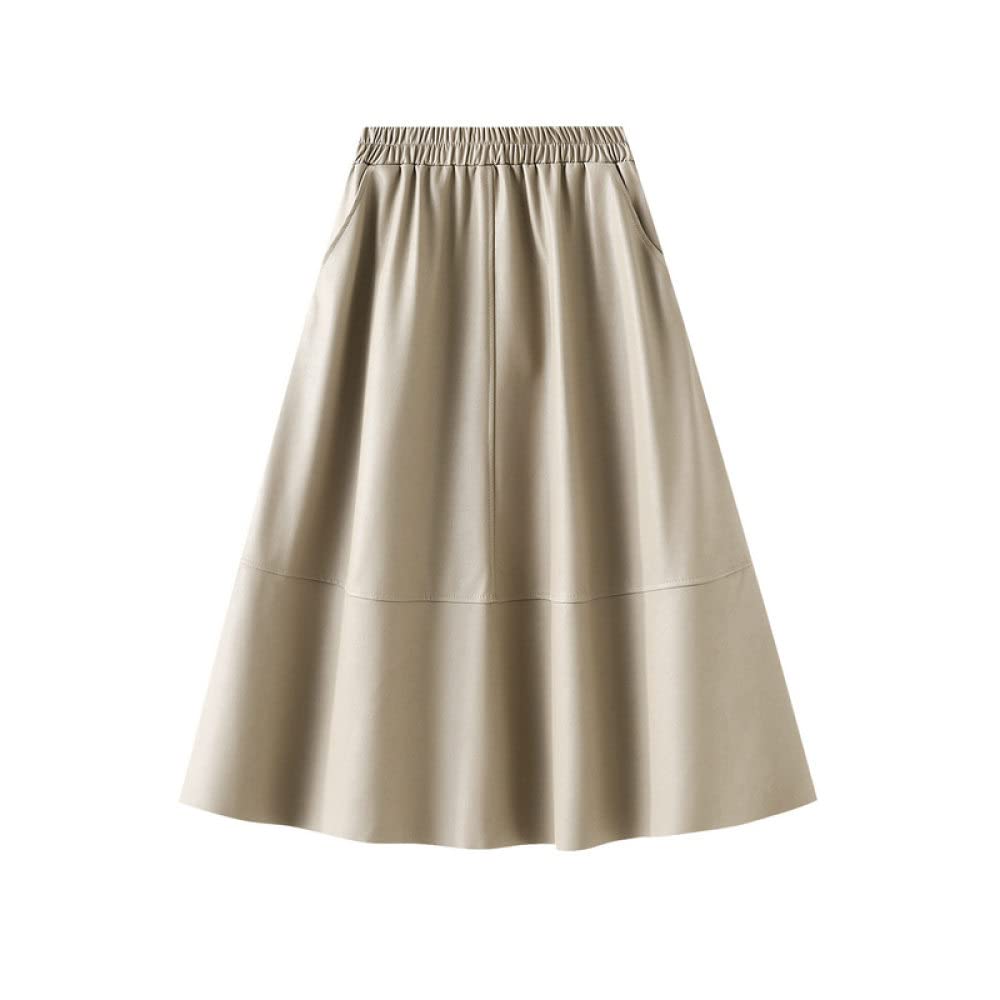 Faldas De Invierno para Mujer, Faldas Maxi para Mujer Cintura Elástica Vintage PU Falda Larga Blanca Falda De Talle Alto Faldas Plisadas Elegantes para Mujer FA(Apricot One Size)