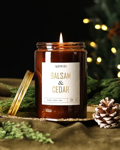 Image of AOOVOO Balsam Cedar Candle - Large Pine Scented Soy Wax Aromatherapy Candles, 22oz