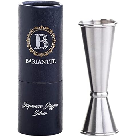 BARIANTTE Silver Double Jigger for Bartending, Cocktail Jigger 2 oz 1 oz, Cocktail Measuring Cup Japanese Jigger Shot Measure Jiggers, Bar Measuring Tools Bar Jigger with Measurements Inside Cover