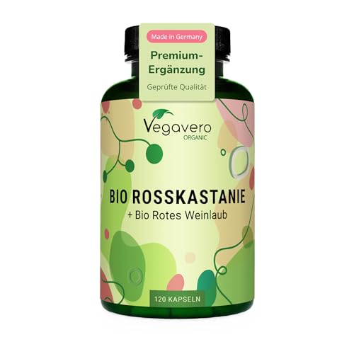 Vegavero Rosskastanien Kapseln 120 Stück - Bio Rosskastanienextrakt Kapseln mit rotem Weinlaub & Acerola Vitamin C - mit Aescin & Polyphenolen - Vegan, ohne Zusatzstoffe