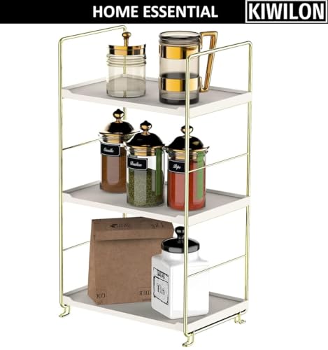 Image of Iron 3 Tier Counter Top Organizer I Bathroom Organizer Stand I Desk Organizer I Multi-Purpose Storage Countertop Racks For Kitchen (Gold-3Tier-Rectangle)