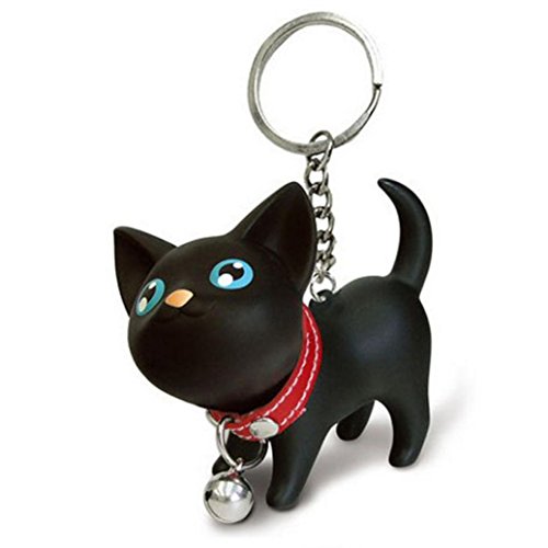 Malltop Cat Keychain, Cute Black Kitten Collar Bell Keyring for Handbag