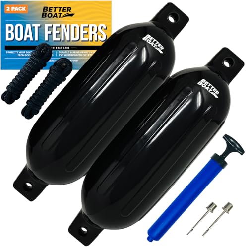 Image of Boat Fenders for Docking, 23 inch x 6.5 inch Inflatable Black Boat Bumpers