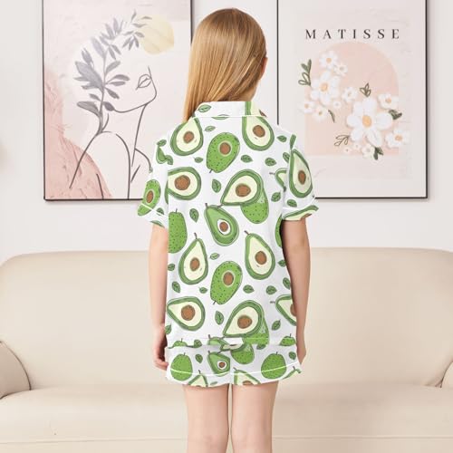 Cute Cartoon Avocado Summer Satin Pajama Set, Cute Button-Down Sleepwear Pj Set for Sleep Wears4