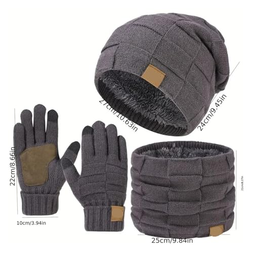 Conjunto de gorro, bufanda y guantes para invierno con orejeras de punto grueso protector 4