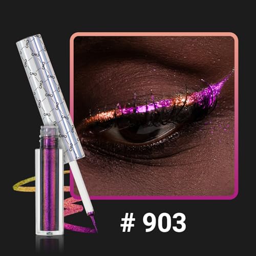 Image of CHARMACY Multichrome Eyeliner Liquid Liner, Metallic Glitter Shimmer Eyeliner, Long Lasting High Pigmented with Waterproof & Smudge Proof Formula, Ultra-Fine Tip PURPLE GOLD GREEN 903