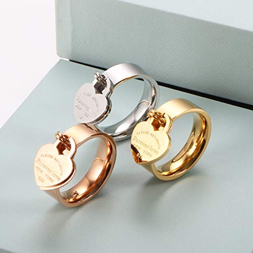 JINHUI Rings with Charms for Girlfriend, 6mm Heart Dangle Ring Graducation Gift 18k Gold Plated Ring Engraved Promise Ring Jewelry4