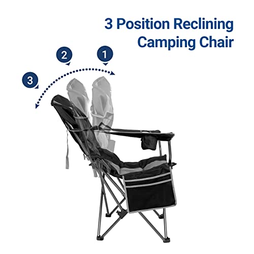 Coastrail Outdoor Camp Chair Reclining 3 Stage Recliner Camping Folding Lawn Chair Support 350 Lbs Comforable Outdoor Chair For Adults, Black&Grey #TOP1