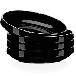 LOVECASA, Soup Plates, Porcelain Deep Dinner Plate, 900ml Soup Snack Plate, for Cereal/Salad/Pasta/Soup, for 4 People, Black