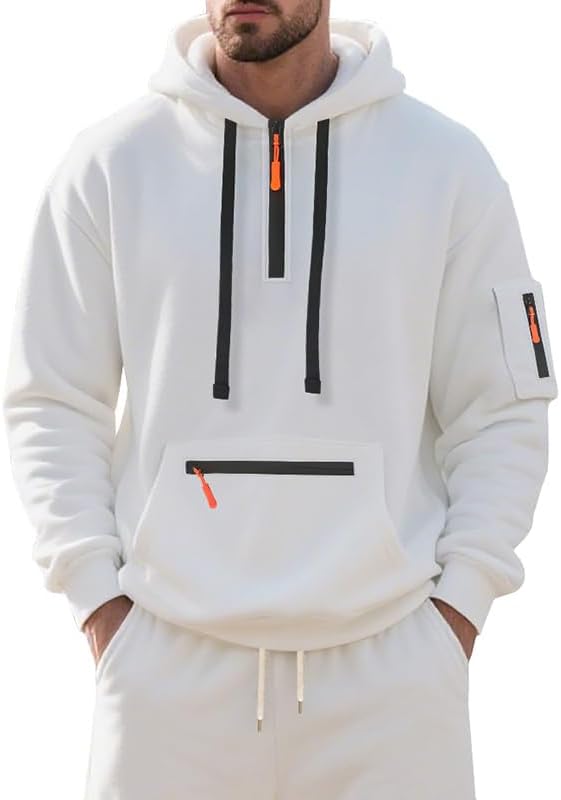 Men Autumn/Winter Fleece Sweatshirt 1/4 Zipper Long Sleeve Sports Hoodie with Pockets Military Tactical Sweatshirt