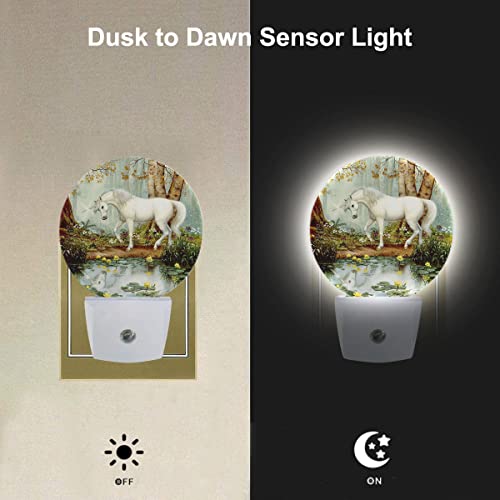 Image of EKOBLA Cute Unicorn Night Light, White Unicorn Horse in Forest Night Lights Plug Into Wall with Dusk to Dawn Sensor for Kids Bedroom Bathroom Decor