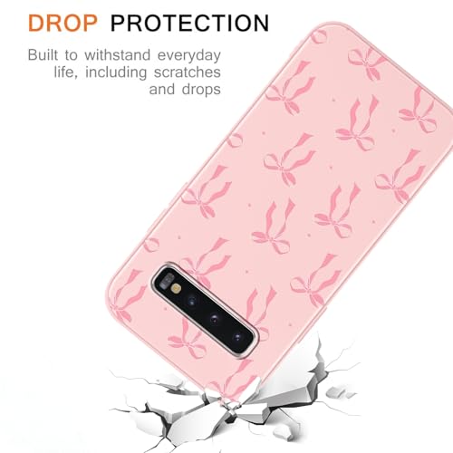 Yirlbey 2 Pieces Cover for Samsung Galaxy S10 4G 6.1 Inches Soft Silicone Phone Case Aesthetic Bow Cherry Pattern Pattern Shockproof Anti-Scratch Slim Case for Girls, Pink - Image 4