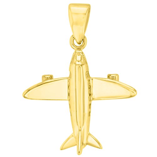 Jewelry America Solid 14K Yellow Gold 3D Airplane Charm Jet Aircraft Pendant
