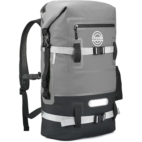 STOVER 25/30/40/55L Waterproof Dry Backpack- Large Floating Dry Bag for Kayaking, Travel, Paddle Boards, Tubing, Hiking, Fishing, Camping, Motorcycles, the Beach, Heavy Duty Roll Top Men/Women (Grey) Cover