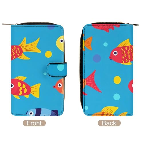 Cute Colorful Fish Stylish Leather Wallet Womens Mens Slim Purse Secure Card Holder Durable Bifold Clutch Handbag3