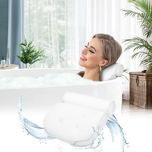 Essort Bathtub Pillow, Large Spa 3D Air Mesh Bath Pillow, Luxury Comfortable Soft Bath Cushion Headrest, for Head Neck Shoulder Support Backrest, Fits Any Size of Tubs(White)