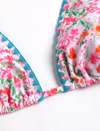 Image of ZAFUL Women Halter Dual Straps Whip Stitch Floral Triangle Bikini Swimsuits