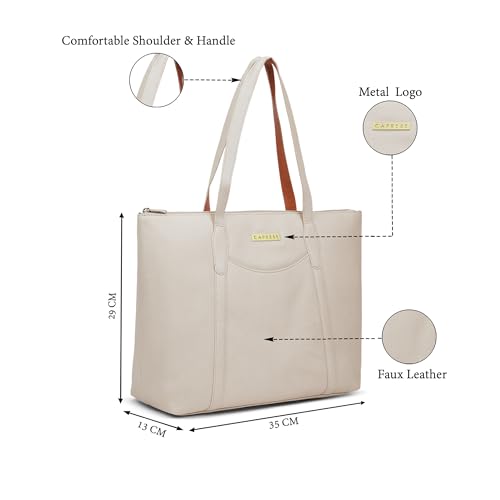 Image of Caprese Jimny 14 Inch Laptop Compatible Large Tote Bag for Women | Stylish, Durable, and Spacious with Multiple Compartments, Back Zipper Pocket for Work, Travel, and Everyday Use