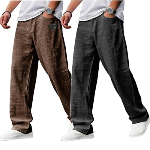 Mokaloha Pants, Mokaloha Mens Pants, Men's Casual Hemp Fabric Embroidered Drawstring Trousers, with Sunglasses2