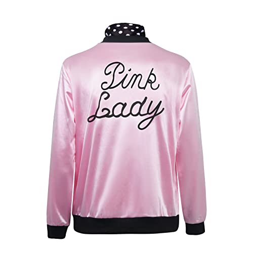 Nielijuanst 1950S Women Lady Girls Pink Satin Jacket Halloween Cosplay Costume Fancy Dress Coat With Neck Scarf thumb #2
